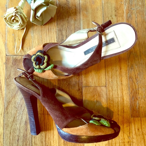 Laundry by Shelli Segal VTG Suede Retro Peep Toe 8 - Picture 2 of 6